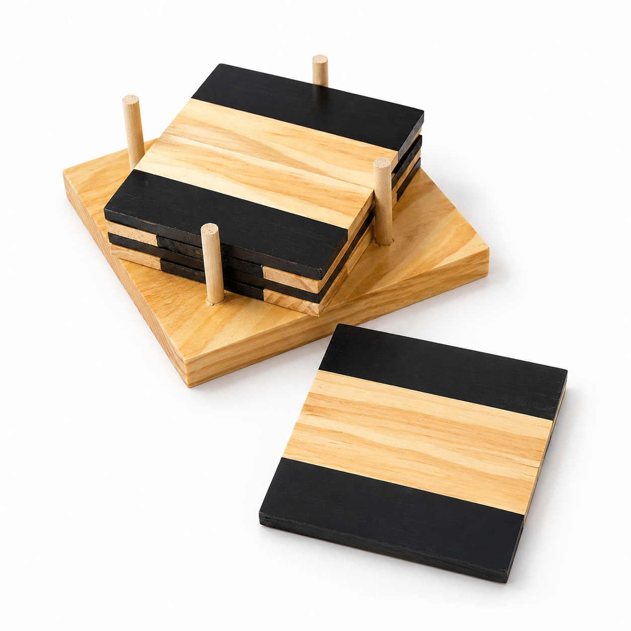 Two-Tone Wooden Cup Holder Set