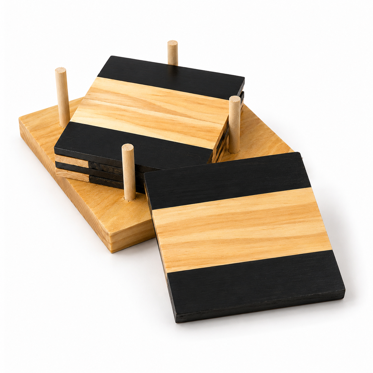 Two-Tone Wooden Cup Holder Set