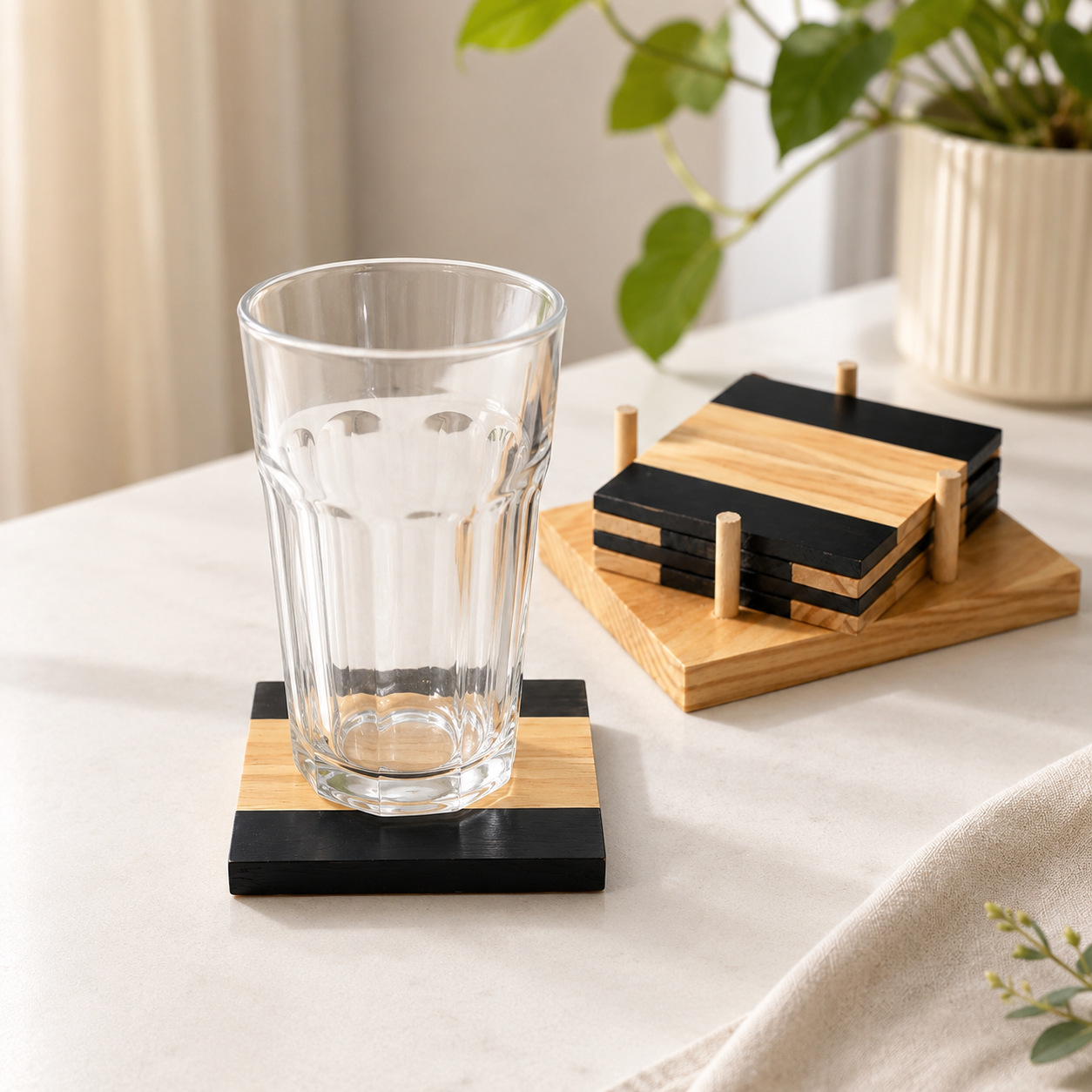 Two-Tone Wooden Cup Holder Set