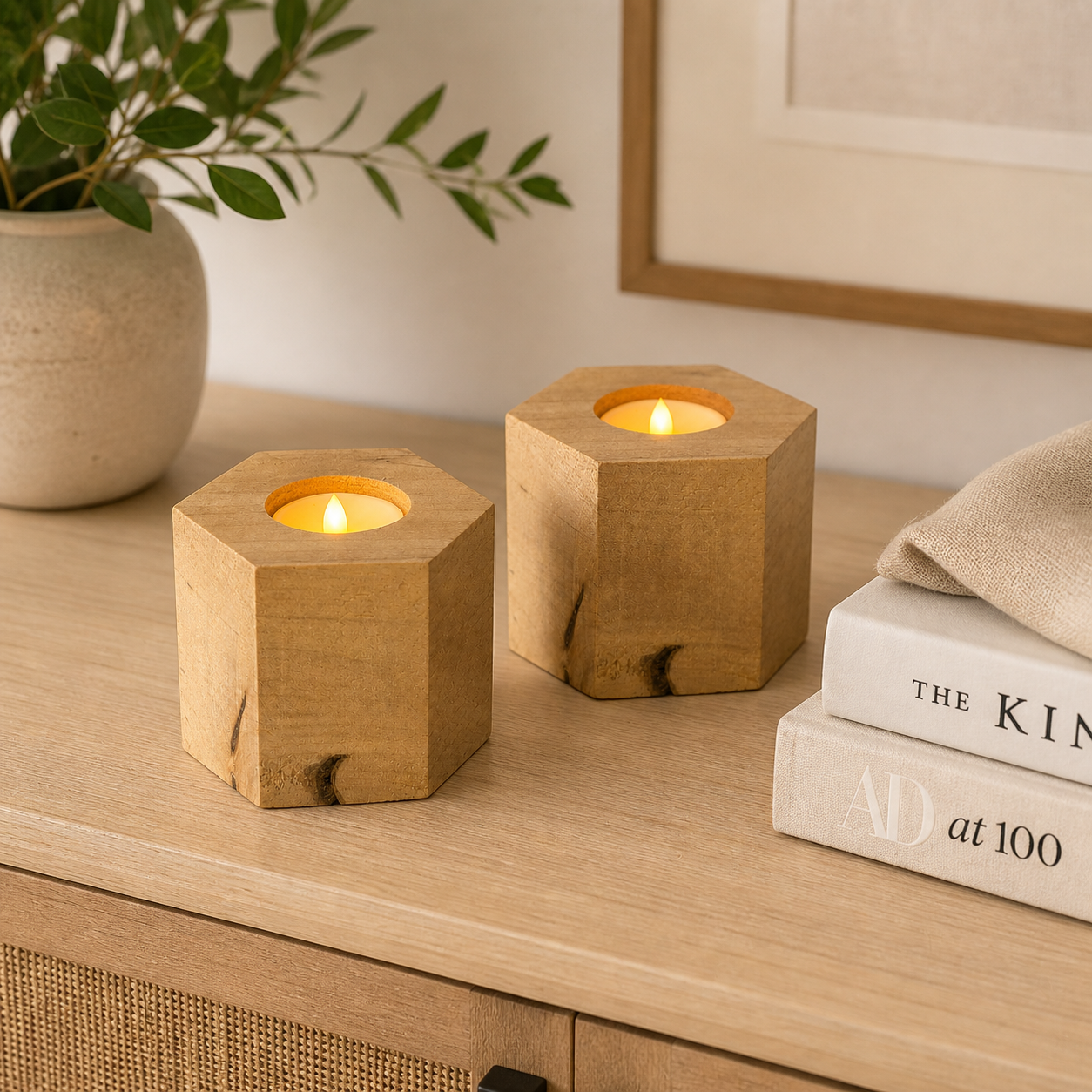 Handmade Wooden Tea Light Candle Holder