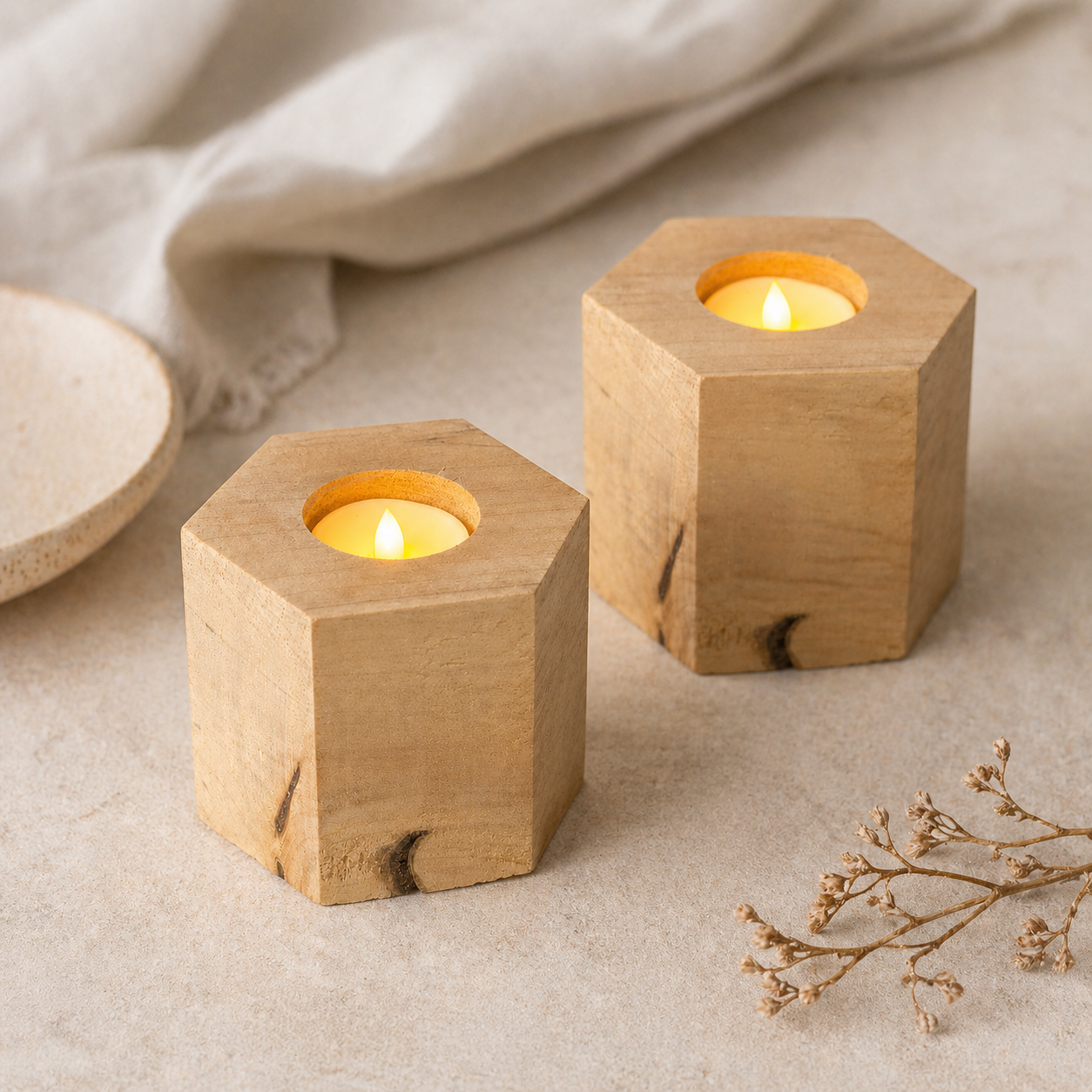 Handmade Wooden Tea Light Candle Holder